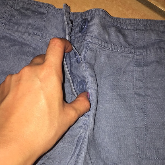 Linen Blue Button Shorts - Picture 2 of 5